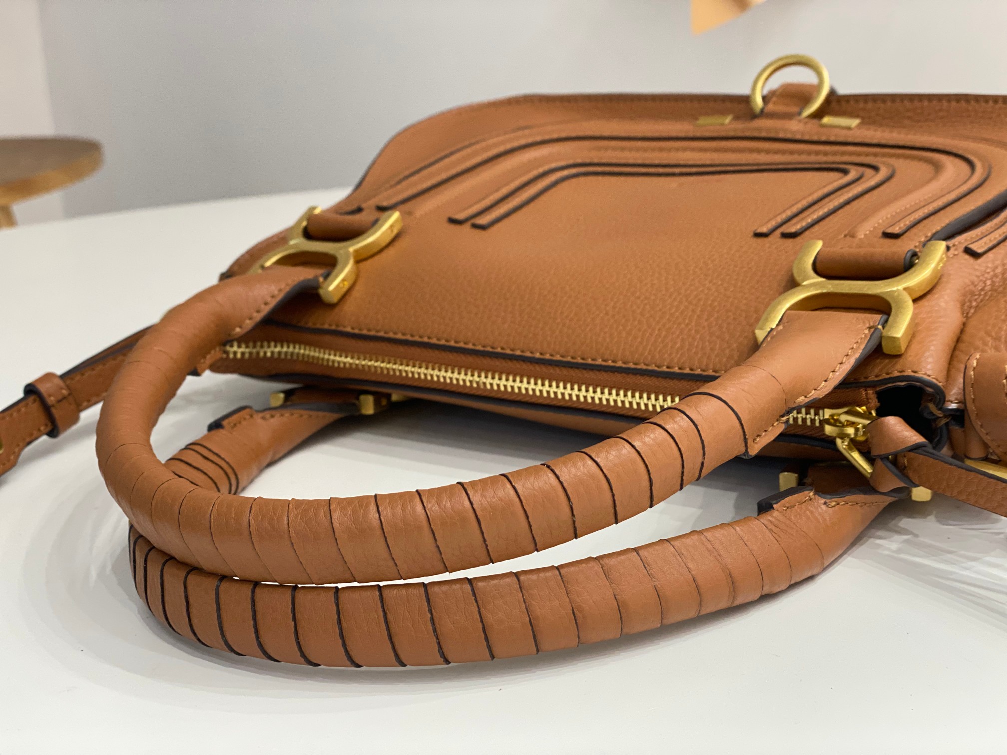 Chloe Small Marcie Bag In Brown Grained Leather